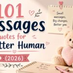 Cute pastel banner with teddy bear and “101 Messages Quotes for a Better Human (2026)”.