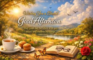 An inspiring image featuring a peaceful scene with good afternoon blessings and prayers to uplift the spirit.