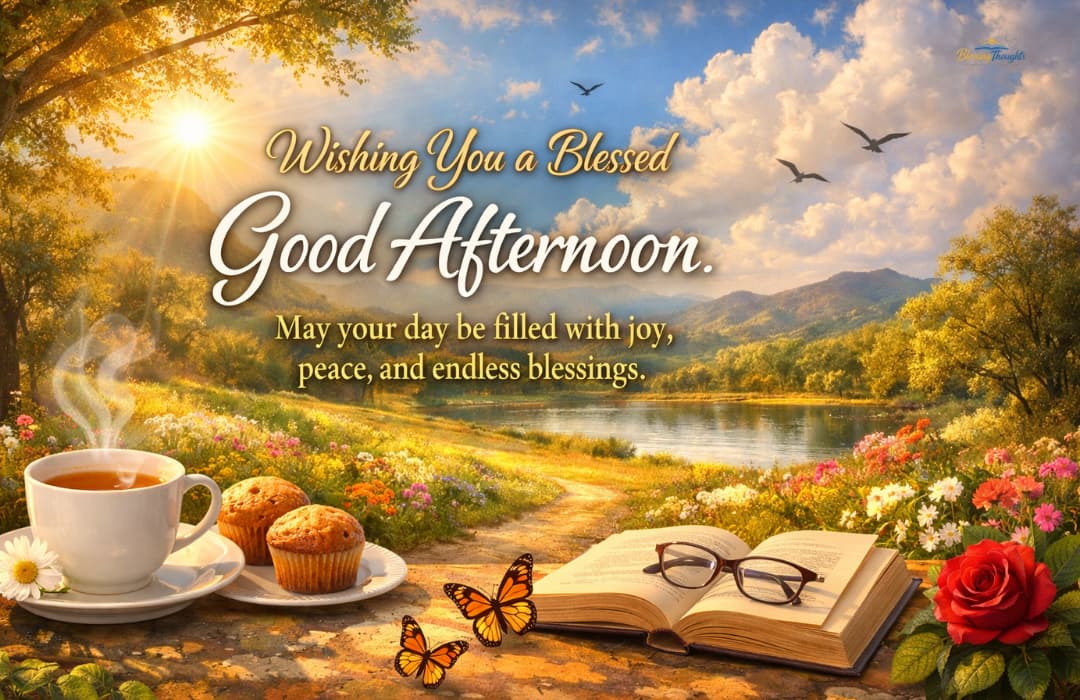 An inspiring image featuring a peaceful scene with good afternoon blessings and prayers to uplift the spirit.