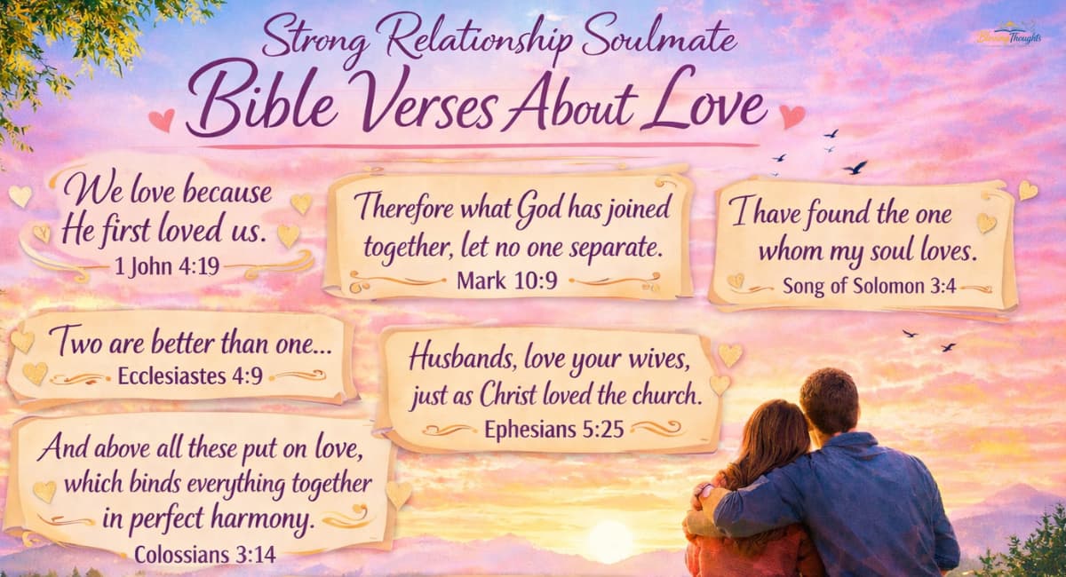 "A beautiful open Bible with a heart-shaped shadow on pages featuring verses about love and soulmates