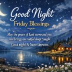 Peaceful night sky background with Good Night Friday Blessings text for 2026.