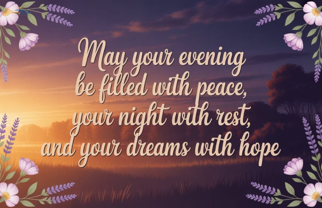 Beautiful Good Evening blessing quotes and peaceful sunset images for positivity.