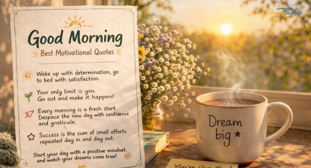 Best motivational good morning quotes to inspire success and productivity.