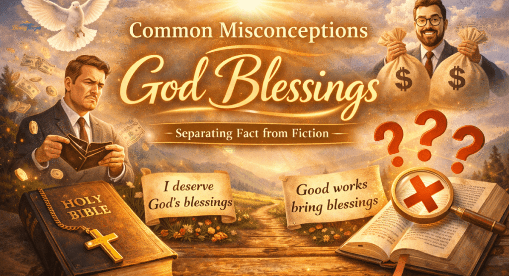 Conceptual image of spiritual vs material blessings with an open Bible