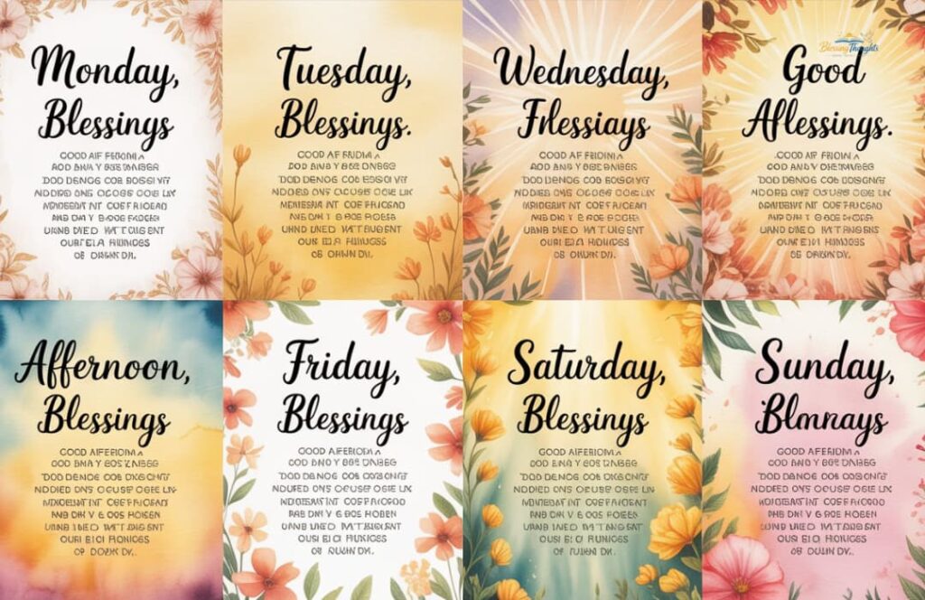 Weekly collection of good afternoon blessings and prayers from Monday to Sunday.