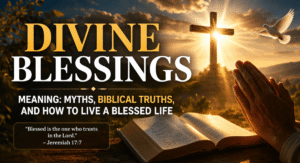 Open Bible with glowing divine light and spiritual blessings.