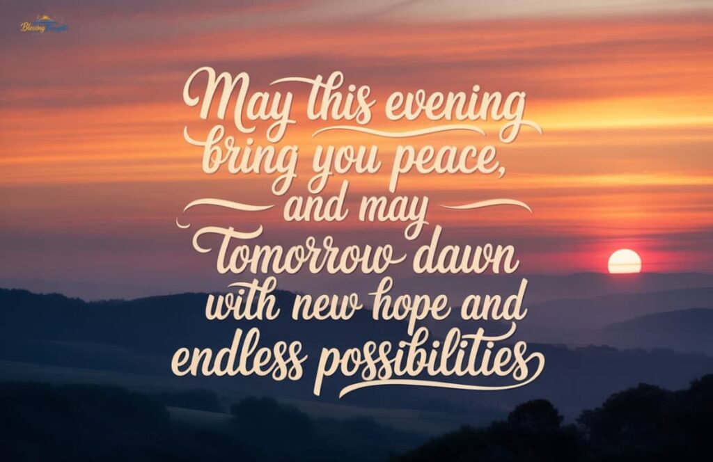Heart touching good evening messages with a peaceful sunset and calm aesthetic background for 2026