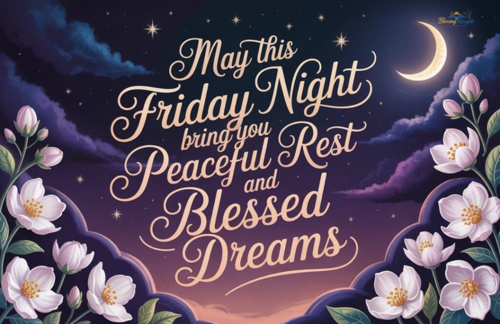 Romantic Good Night Friday Blessings for loved ones with a peaceful night theme.