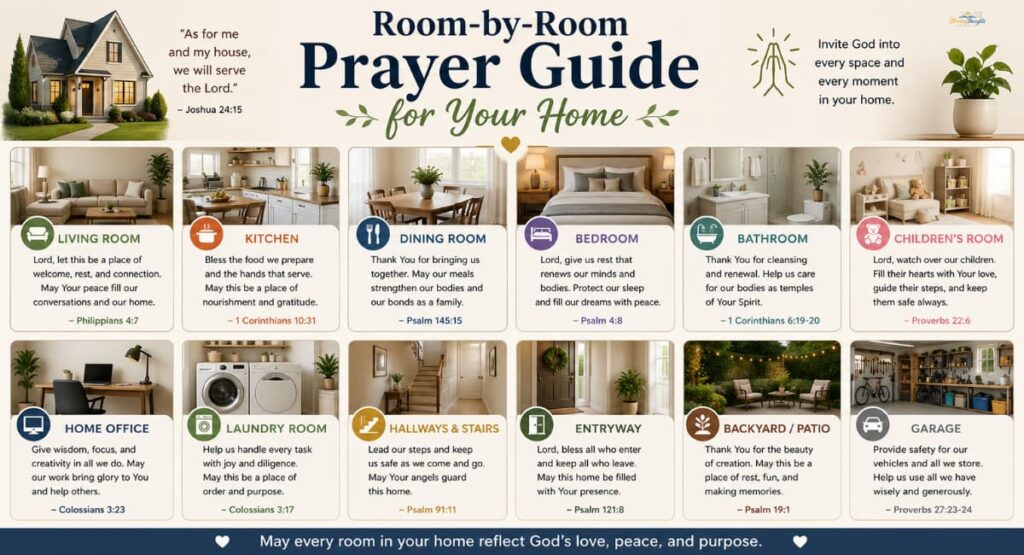 Scriptures for peace, protection, and prosperity with Bible, candle, and sunrise background.