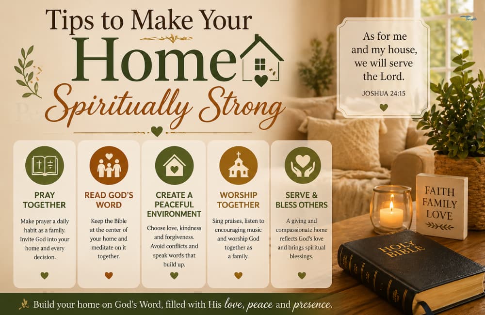 Tips to make your home spiritually strong with Bible, candle, and peaceful living room setup.