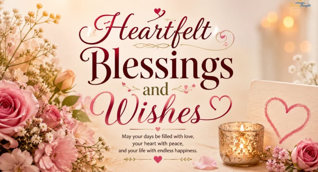 Heartfelt wishes blessings quotes image with flowers, candlelight, and warm background